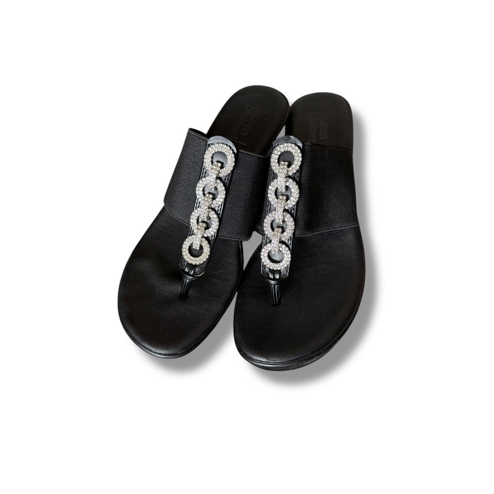 Lauren Blakwell Seleste Jeweled Wedge Sandals Comfort Slides Size 7 Black - Picture 13 of 16